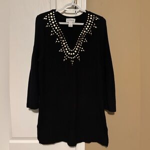Women’s Peck & Peck Black Off-the-Shoulder Sweater with Gold Accents